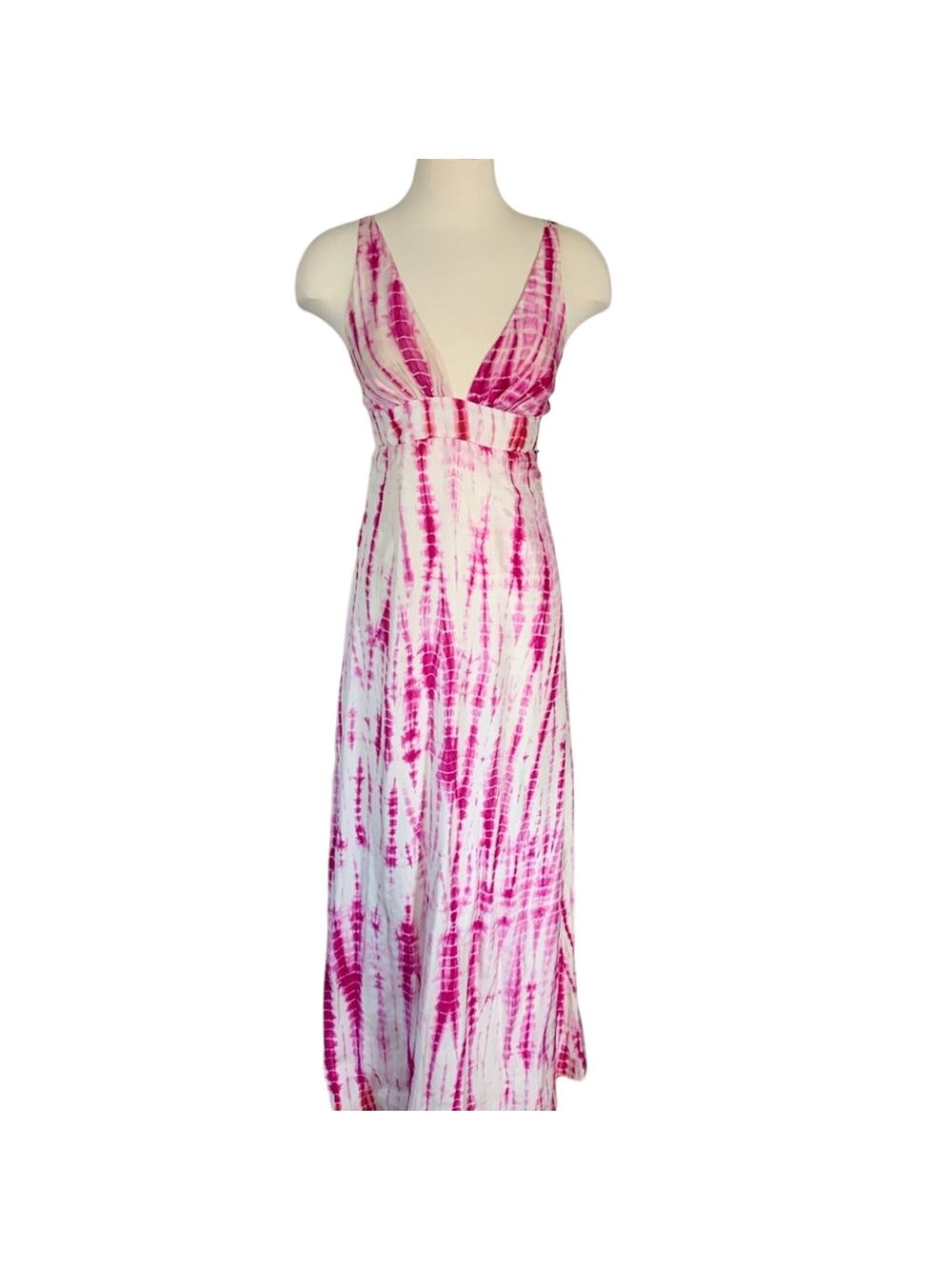 NWOT Silky Pink & White Tie Dye Maxi Sleeveless Summer Dress Size  4